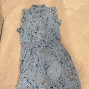 Ann Taylor Blue Sleeveless Maxi Dress with Ruched Details